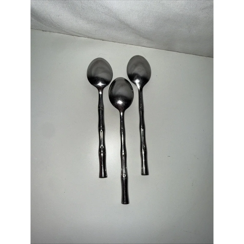 3 Teaspoons Tea Spoons Bamboo Hampton Silversmiths Stainless China 7